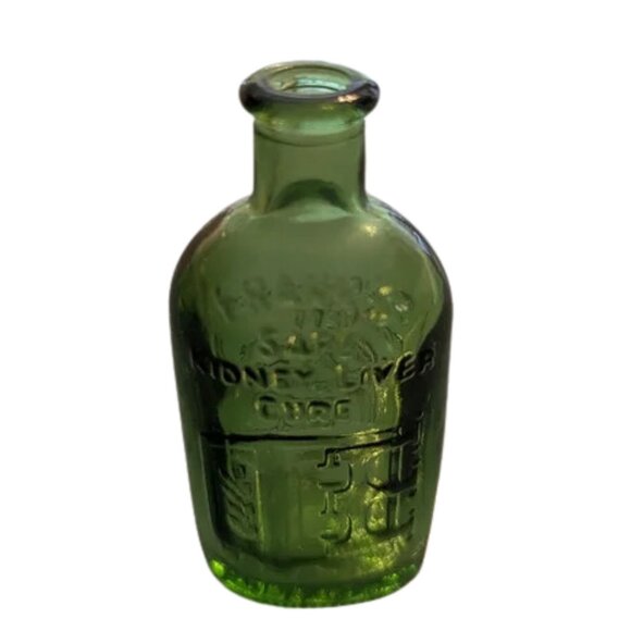 Vintage Wheaton Green Miniature Bottle Franks Safe Kidney & Liver Cure Bottle 3" - Picture 1 of 7